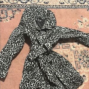 Leopard Print Trench Coat - Black and White